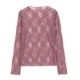 thumbnail image 4 of Womens Lace Long Sleeve Mesh Tops Mock Neck Sheer Blouse Sexy See Through Floral Layering Tee Shirt, 4 of 6