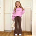 thumbnail image 3 of Auroural Toddler Girls 2 Piece Sets 5T Girls Bow Sweatshirt Crewneck Long Sleeve Pullover Top Girl's Heart Shaped Printed Top Flare Pants Two-Piece Set Kids Fall, Winter, Cute, Casual 5-15 Years, 3 of 9