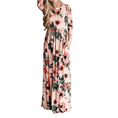 Flattering Floral Dress - Long Sleeve Floral Print Maxi Dress Party Wear