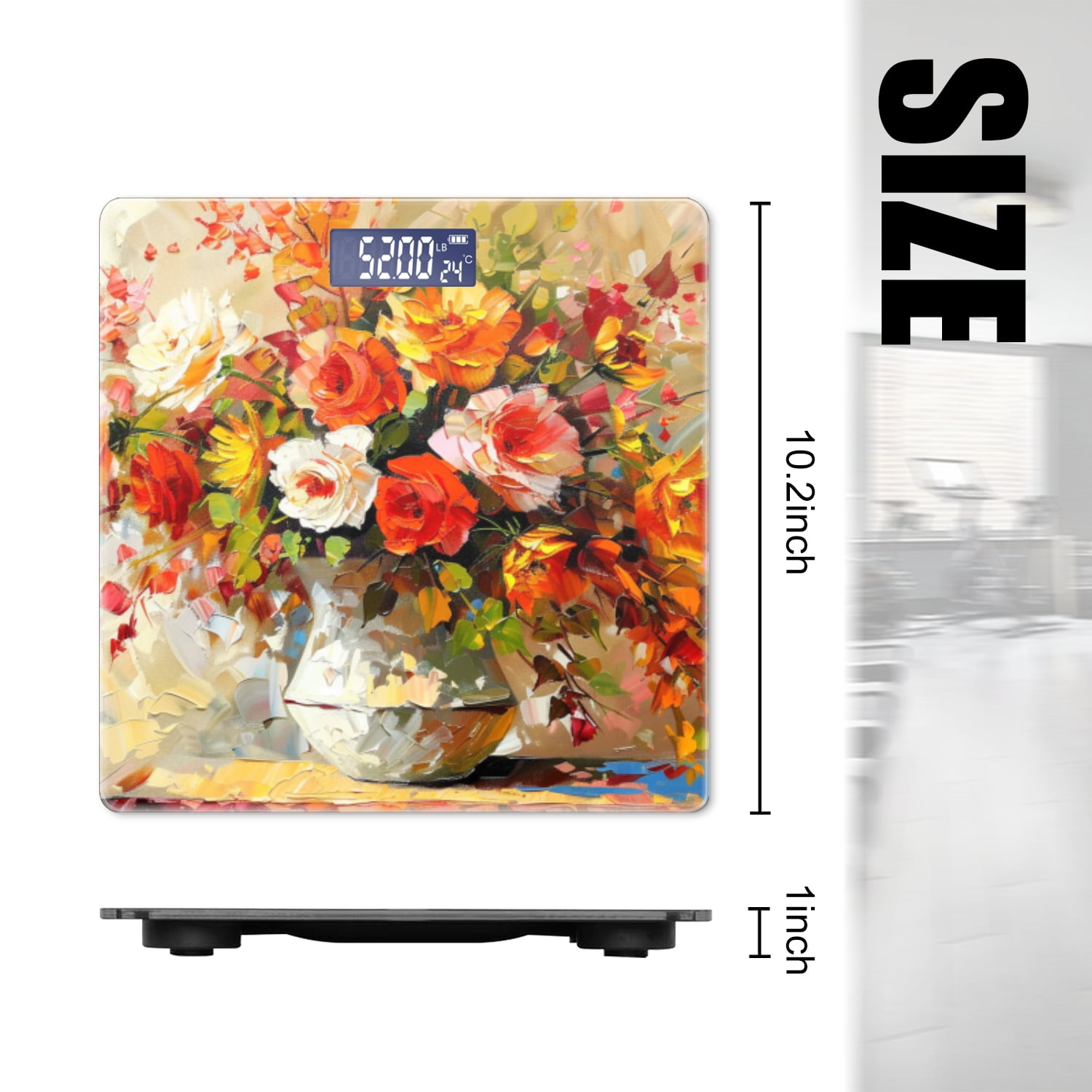 High Precision Body Weight Scale Smart Bathroom Scales with Large LCD Display(400lbs),Decorative for Bedroom-Bouquet Of Roses In Old White Vase On The Table