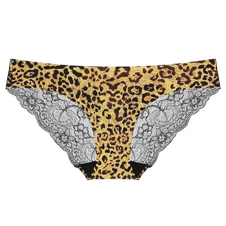 

Womens Lingerie Crotchless Lingerie For Women 1PC Sexy Ladies Low-Rise Transparent Leopard Print Lace Breathable Underpants Yellow