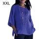 thumbnail image 1 of Ropa de mujer Camisa de manga 3/4 con cuello redondo Algodón Lino Top casual, Azul, XXL kenally AP002239-37, 1 of 5