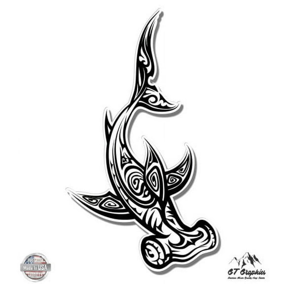 Hammerhead Shark Tribal - 3" Vinyl Sticker - For Car Laptop I-Pad Phone Helmet Hard Hat - Waterproof Decal
