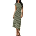 thumbnail image 2 of Odbmxy T-Shirt Sun Dresses Women Short Sleeve Summer Midi Dresses for Women Plus Size Tunic Knit Slim Striped Dress, 2 of 6