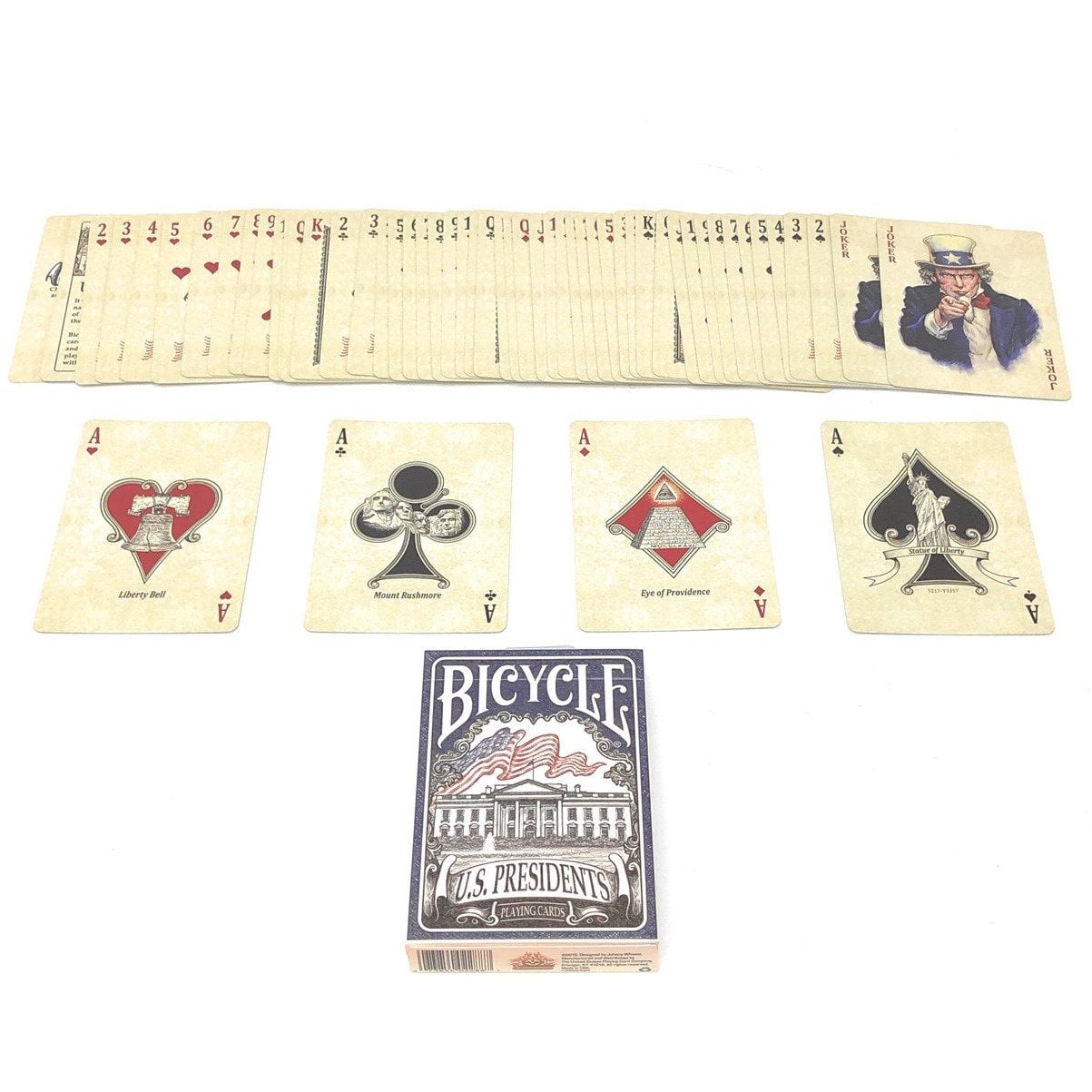 Bicycle US Presidents Playing Cards Blue Democrat Tuck Case 