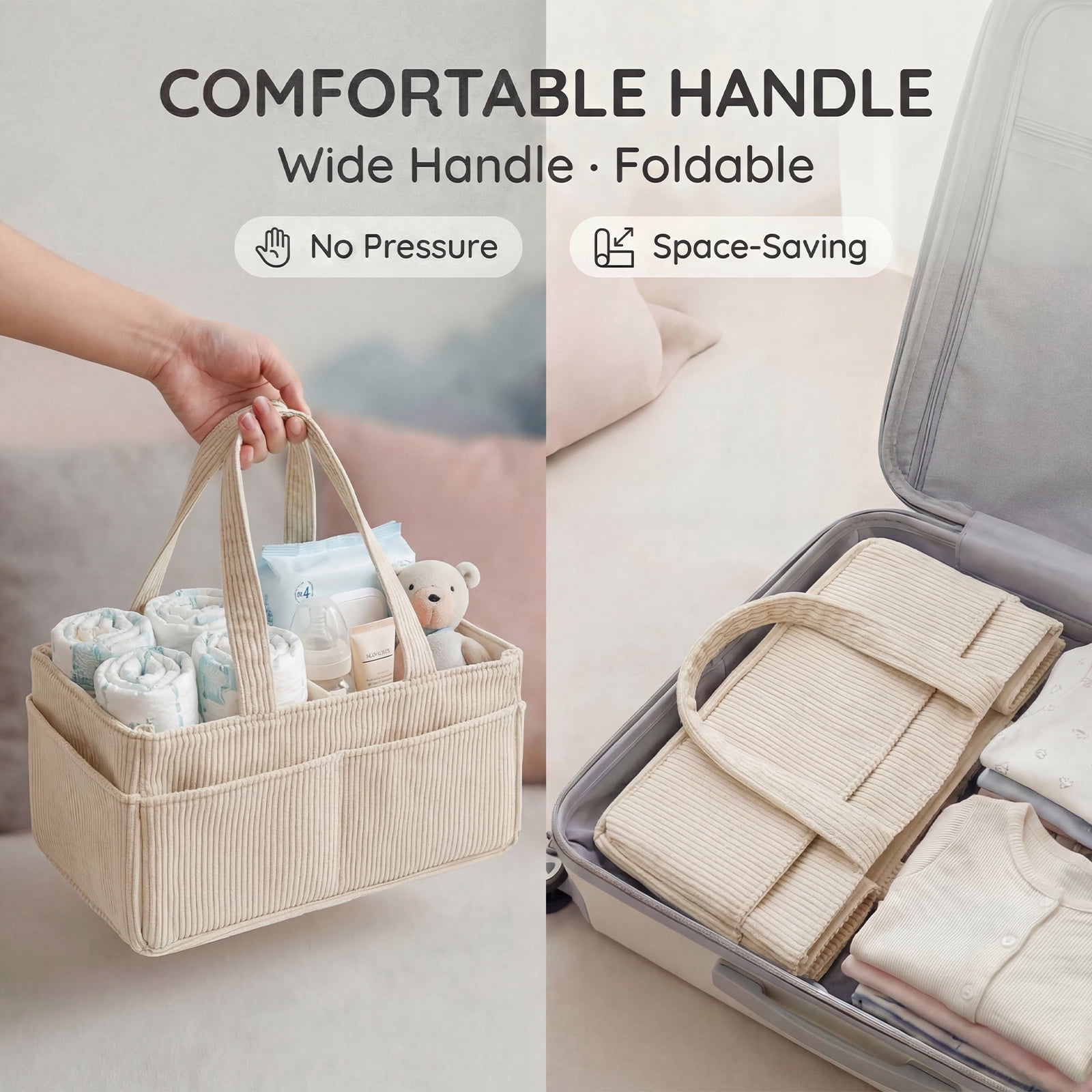 HKJUNFEI 2Pcs Diaper Caddy Organizer with Inner Compartment Organization Sturdy Comfortable Carry Design for Nursery Baby Shower Newborn