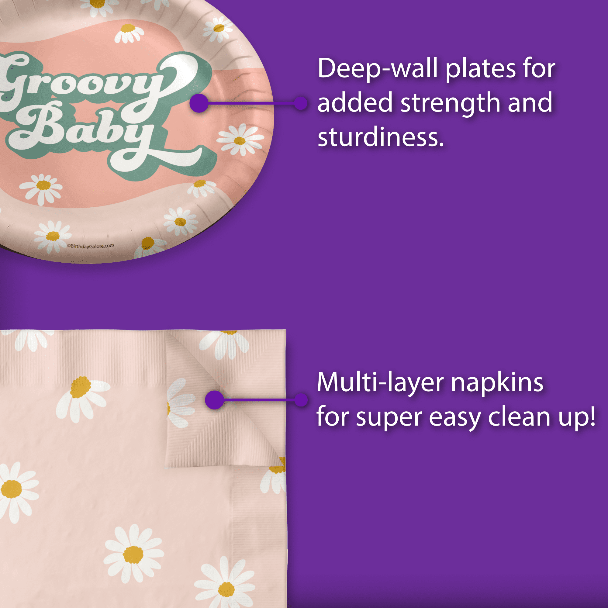 Groovy Baby Shower Party Tableware Set Includes Plates Napkins | Kit for 24