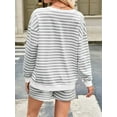 thumbnail image 5 of Women'S Striped Sets 2 Piece Outfits Long Sleeve Sweatshirt and Shorts Set Grey XL, 5 of 8