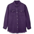 thumbnail image 4 of adviicd Oversized Denim Jacket for Women Washed Jean Jacket Boyfriend Button Down Frayed Hem Fall Outfits Shacket Y2k Clothes (Dark Purple, XL), 4 of 6