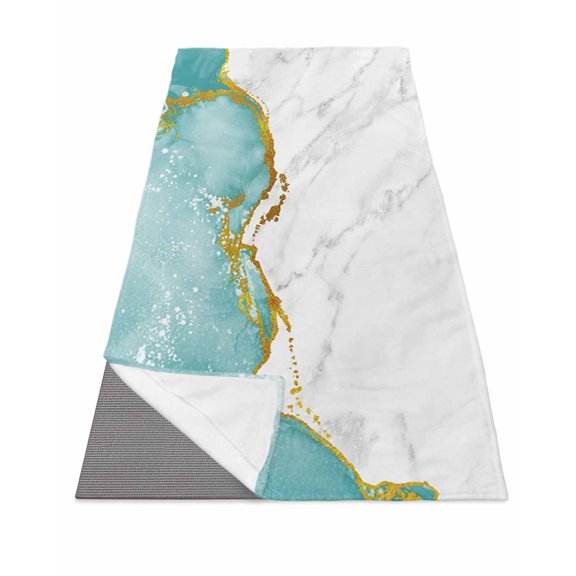 Turquoise Gold Marble Yoga Towel for Hot Yoga Non Slip, Modern Abstract Marble Crack Texture Yoga Mat Towel Absorbent Yoga Sweat Towels Microfiber Hot Yoga Blanket for Bikram Pilates 26"x74"