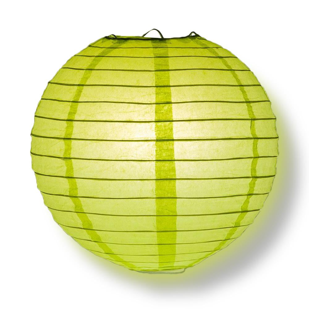 Quasimoon PaperLanternStore Decorative Paper Lantern - (Single, 14-Inch, Light Lime Green, Even Ribbing) Round Paper Lantern - Ideal Wedding and Party Decor or Home Accent, Lighting Optional