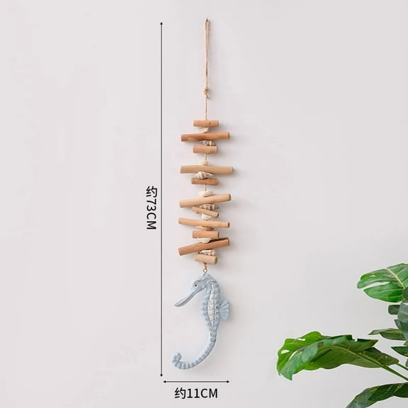 1PCS Vintage Wooden Fish Hanging Wood Fish Decor Hand Carved Nautical Ornaments Home Wall Decor Hanger Gift - Light Blue Seahorse Shell Skewers
