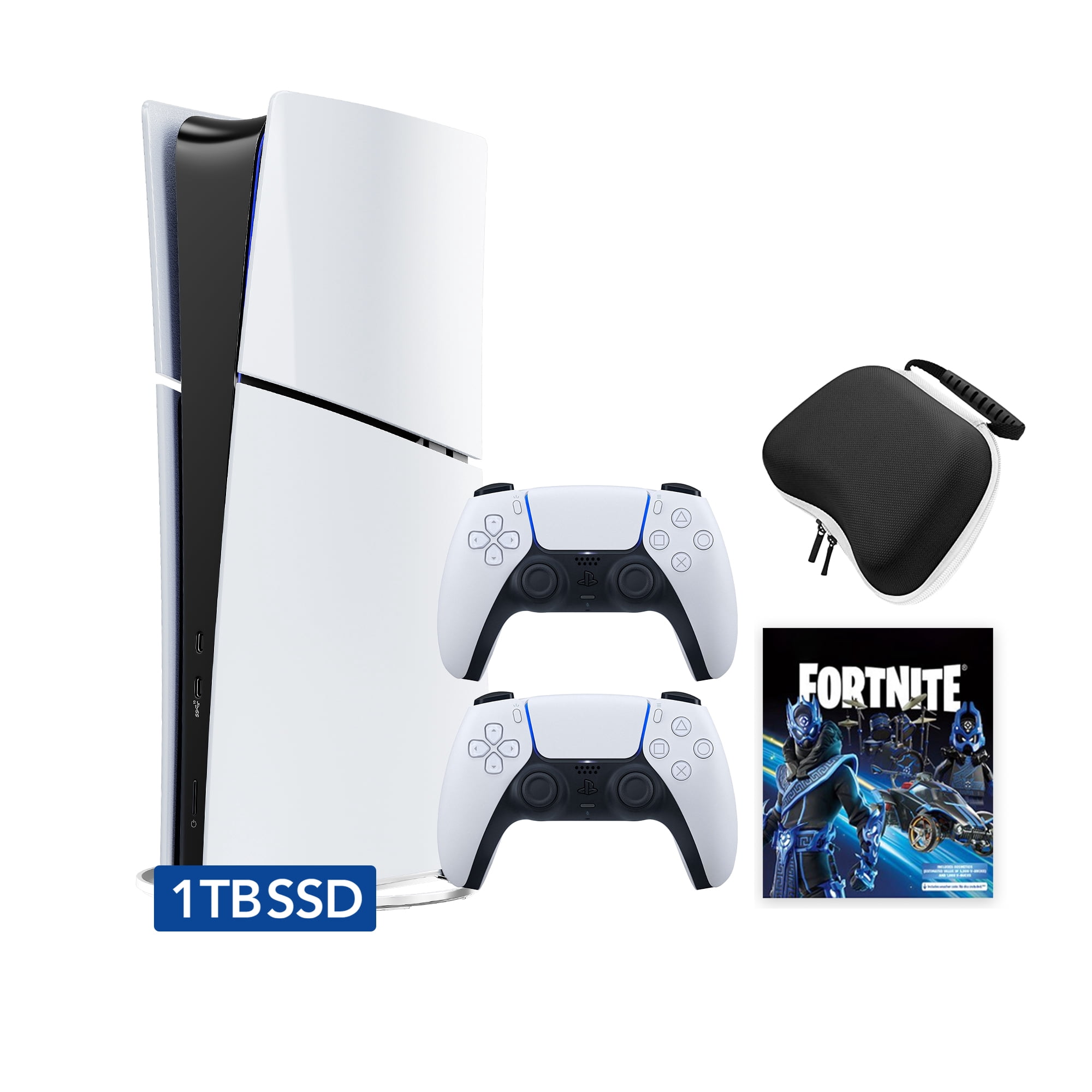 PlayStation 5 Slim Digital 1TB SSD Fortnite Cobalt Star Console with Two DualSense Controllers and Hard Shell Protective Controller Case - PS5 Slim Digital Console