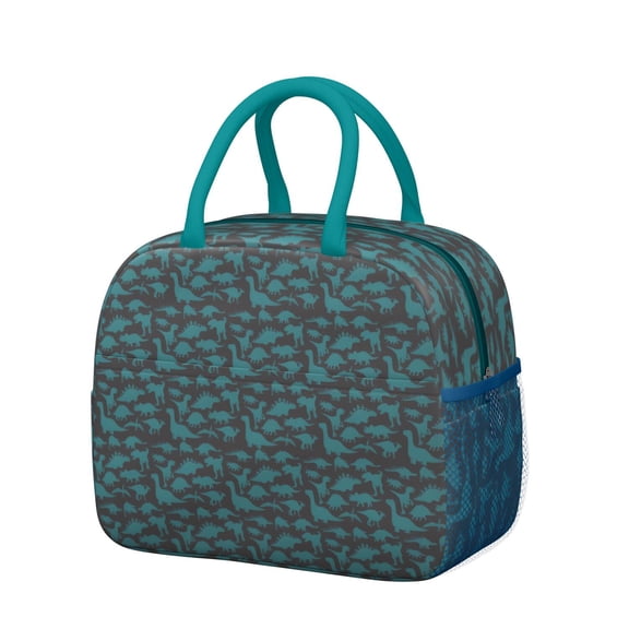 Womens DarkGreen Cartoon Dinosaurs Silhouette Pattern Lunch Box for Work,Insulated Lunch Bag for Women,Loncheras Para Mujer,Leakproof Adult Lunch Bag for Work,Beach,Travel,Picnic,Camping