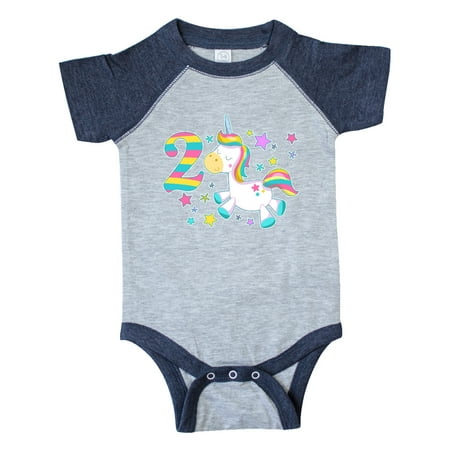 

Inktastic Second Birthday Rainbow Unicorn Plush and Stars Gift Baby Boy or Baby Girl Bodysuit