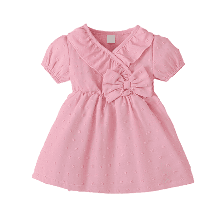 

Mikrdoo Baby Girls Dress 6 Months Newborn Girls Lotus Leaf Side Collar 9 Months Girls Jacquard Weave Bow Dress One Piece Sun Dress Pink