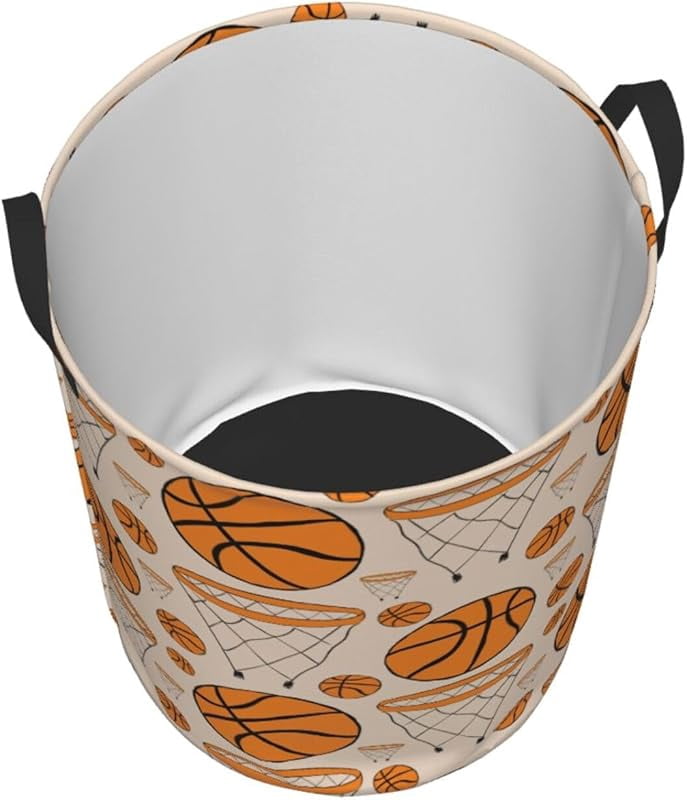 Basketball Balls Sport Theme Round Laundry Hamper Storage Basket Toys Clothes Organizer Bin For Home Bathroom Bedroom Dorm Nursery