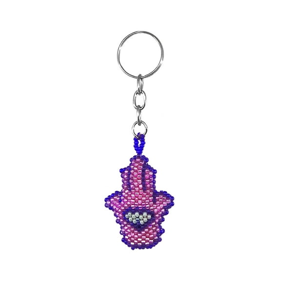 Hamsa Hand Evil Eye Seed Bead 3D Figurine Keychain Metal Ring - Handmade Gifts Boho Car Keys Bag Spiritual Accessories