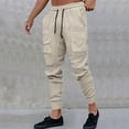 thumbnail image 2 of USNSM Men's Joggers Casual Pants Stretch Elastic Waist Drawstring Tapered Pants with Pocket Outdoor Solid Loose Comfy Trouser Khaki M, 2 of 6