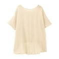 thumbnail image 4 of JFGHDG linen shirt women Women's Linen-Cotton Pleated Tunic Shirt Cotton Linen Floral Print Linen Shirts 3/4 Roll Up V Neck Sleeve Womens 3/4 Sleeve Tops V Neck Casual Loose Fit Blouses Beige 5XL, 4 of 6