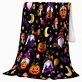 thumbnail image 2 of Whimsical autumn celebration Gnomes Pumpkins Bats Cute, Festive autumn celebration Scene, Warm Flannel Blanket for Living Room and Family Room, Art Lovers autumn celebration Gift, Festive Home Decor, 2 of 9