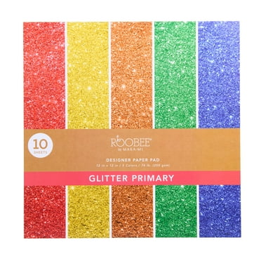 Roobee by Mara-Mi Primary Multicolor Glitter Cardstock, 12" x 12", 210 GSM, 10 Count New