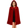 thumbnail image 4 of Virmaxy Halloween Costume Women's Velvet Hooded Costume Cape Bow Tie Front Ruffled Hem Short Cloak for Halloween Cosplay Party Dress Up Wine, 4 of 4