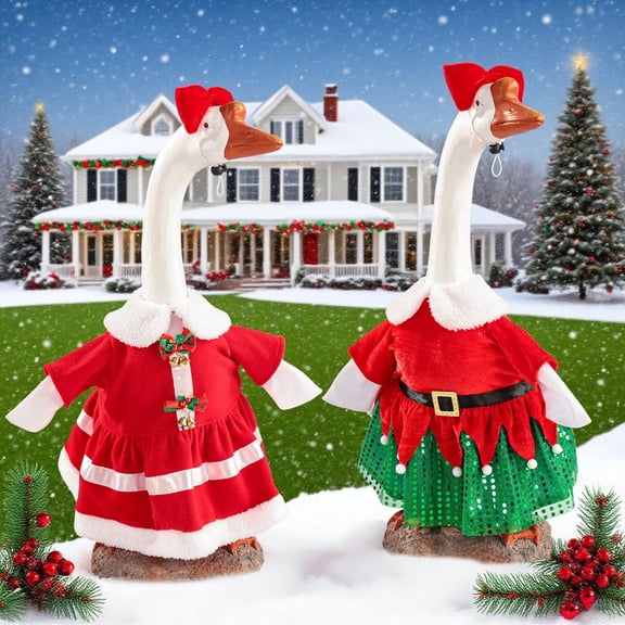 Porch Goose Christmas Costume Set - 23in Standing Outfits for Holiday Decor, Festive Clothing for Outdoor Goose Ornaments, Red, I