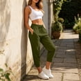 thumbnail image 5 of Womens Capri Joggers with Thin Fleece Drawstring Lounge Sweatpants Army Green Cropped Pants with Pockets Size 2XL, 5 of 8