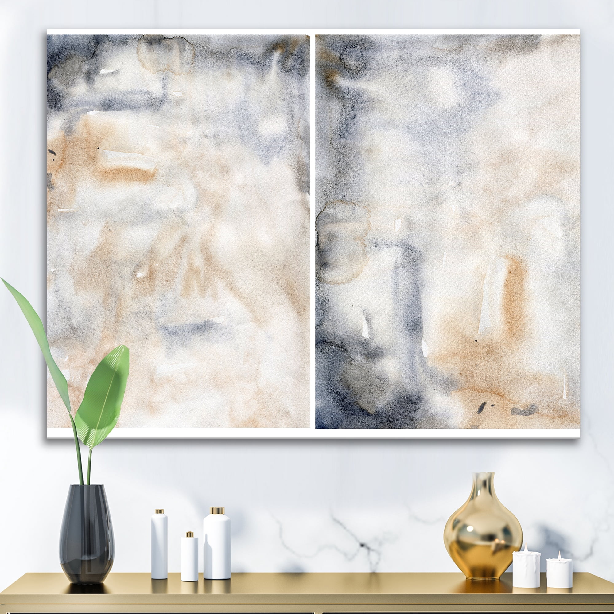 Designart ' Abstract Paste With Dark Blue and Beige ' Modern Canvas Wall Art Print