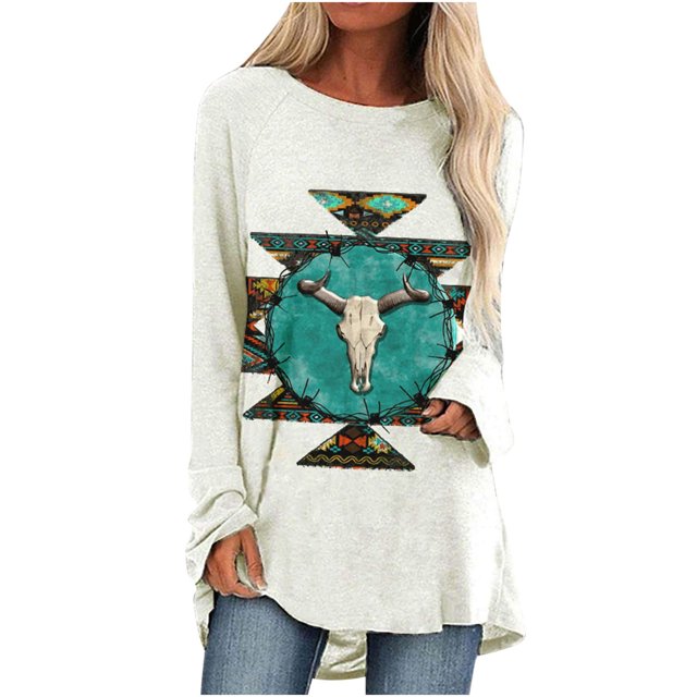 Mujeres moda casual manga larga cuello redondo tops blusa suelta camisas impresas Fridja czfsfas3206