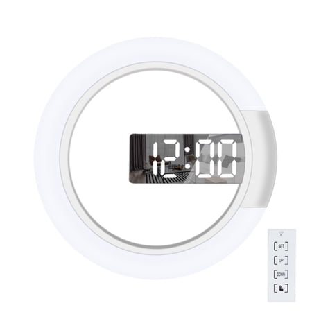Alarm clock,Adjustable 12/24h Mode Mirror Wall Clock With Remote Round Clock Wall Decoration Colors Adjustable 12/24h Remote Round Alarm Clock With Remote Temperature Display Alarm