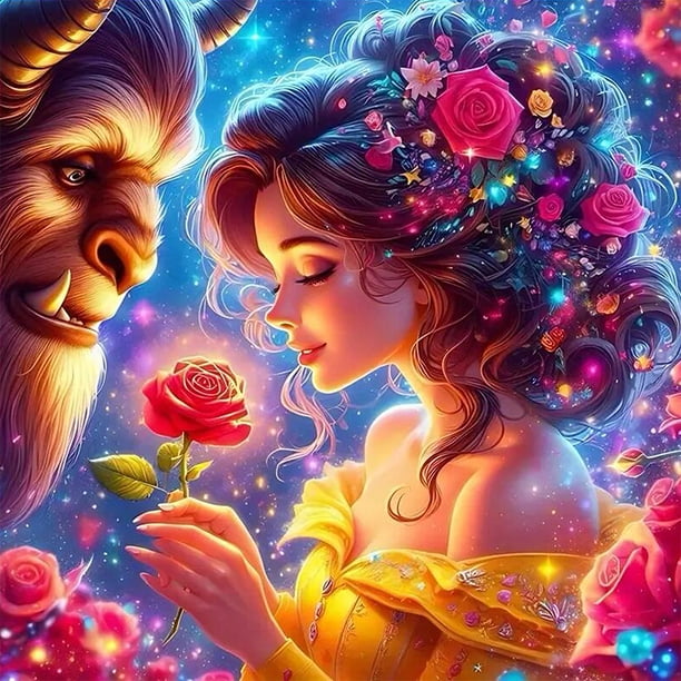 (E3825) Resina La Serie Dibujos Animados La Princesa Y La Bestia 50x50CM 40 Diamantes Colores