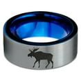 thumbnail image 2 of Tungsten Elk Moose Walking Band Ring 8mm Men Women Comfort Fit Blue Flat Cut Brushed Gray Polished, 2 of 4
