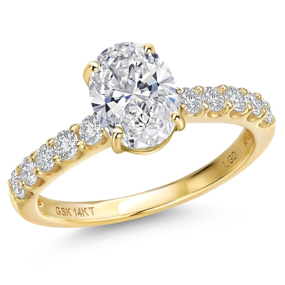Gem Stone King 1.88 Cttw IGI Certified Lab Grown Diamond in 14K Yellow Gold Engagement Ring for Women | Oval Center Diamond 1.50 Ct | D-E Color | VS1-VS2 Clarity | Size 6
