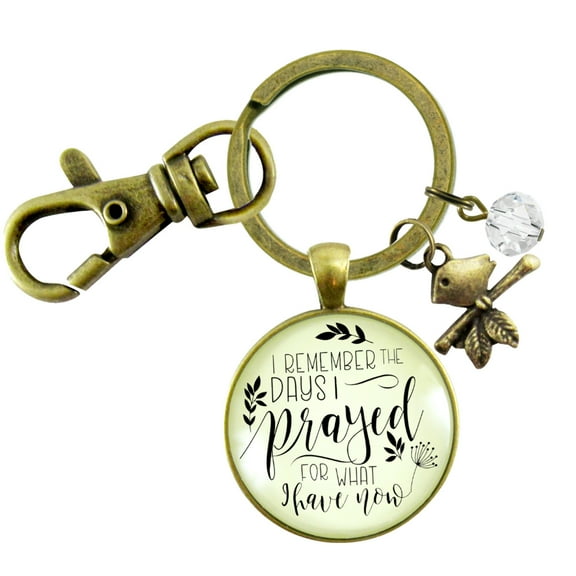 Grateful Gutsy Goodness Bronze Keychain I Remember The Days I Prayed Blessed Thankful Jewelry Bird