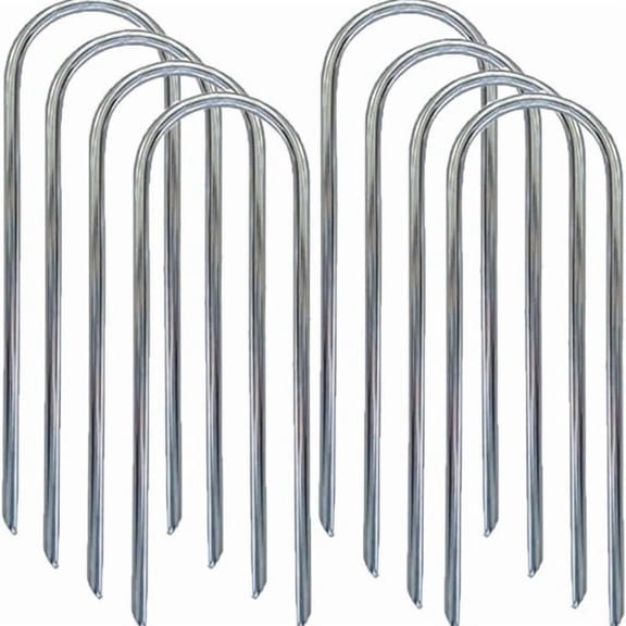 8 Pack Galvanized Steel U-Shaped Ground Anchors, Heavy Duty Wind Resistant Stakes, Outdoor Tent & Garden Fixed Pegs, Silver