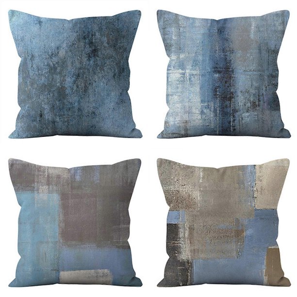 4 piezas de funda de almohada de lino con pintura abstracta, funda de almohada para decoración del hogar, funda de cojín cuadrada, impresión en pastilla como se muestra en color, como se muestra en