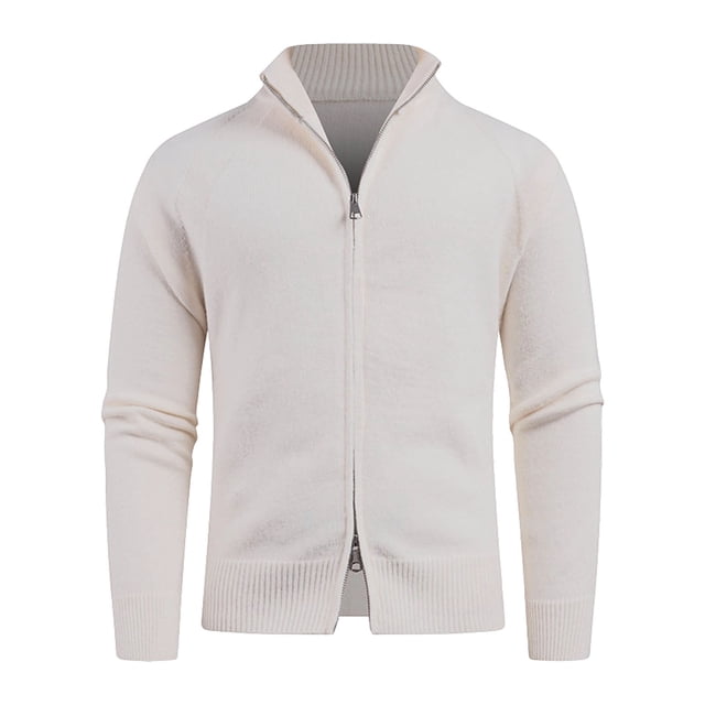 fheaev Sweater for Men Fall Soft Classic Pullover Top Men'S Solid Color Long Sleeved Stand Up Collar Double Zipper Cardigan Knitted Sweater Jacket