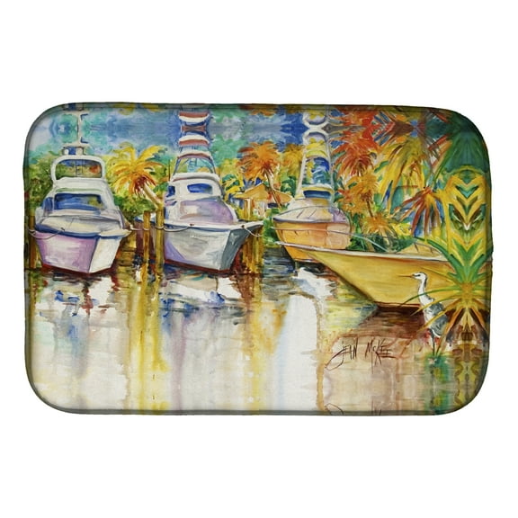 Blue Heron and Deep Sea Fishing Boats Dish Drying Mat
