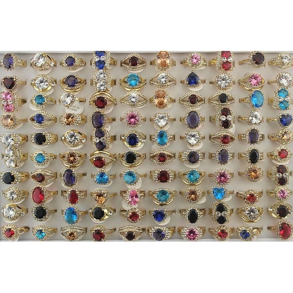 K-KED 32pcs Wholesale Delicate Jewelry Lots Assorted Cubic Zirconia Clear Rhinestone Lady Rings