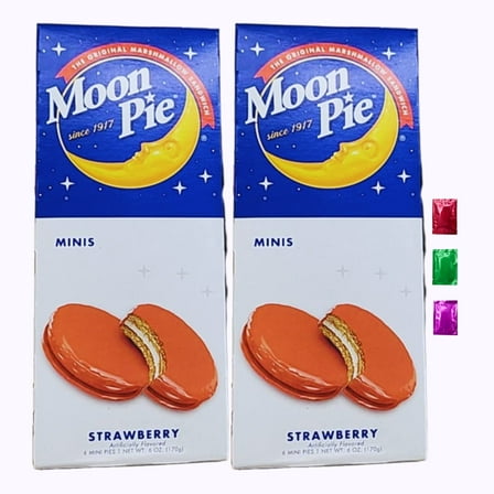 Strawberry Mini Moon Pies Snacks 2 Boxes, Individually Wrapped Mini Sandwiches, Classic Marshmallow and Graham Cracker Treat for Lunch Office Travel On-the-Go Snacking w/ Snoep in Beperkte Oplage