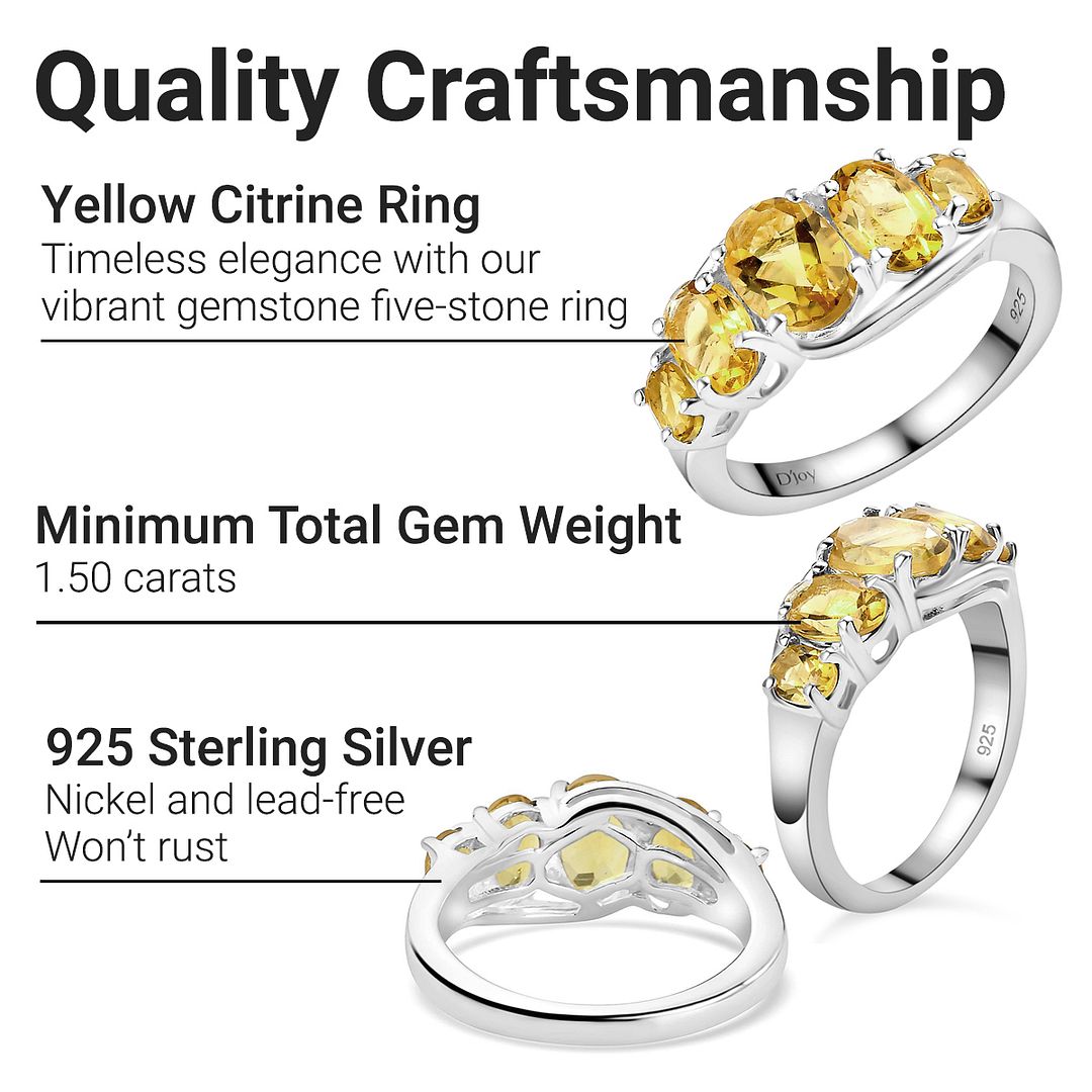 Sterling Silver Birthstone Rings in 925 Sterling Silver Size 6 Yellow Citrine Jewelry for Women - Promise Gemstone Birthday Christmas Gifts for Her