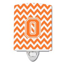 Letter O Chevron Orange and White Ceramic Night Light