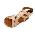 thumbnail image 2 of Miluxas Comfortable Sandals for Women Wide Width Ladies Fashion Summer Solid Color Leather Cover Flat Sandals Beige 7(39), 2 of 9
