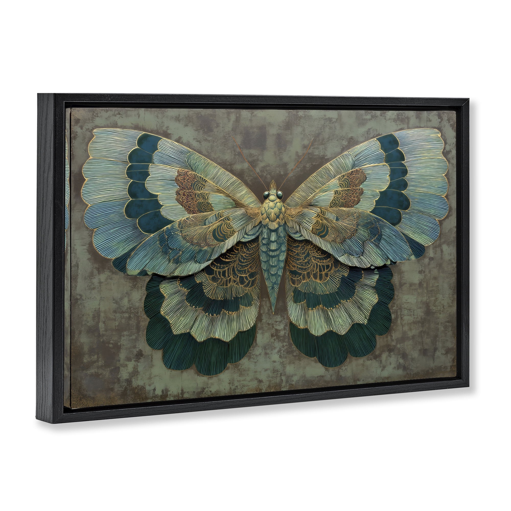 Stupell Industries Golden Jewel Butterfly Black Framed Floater Canvas Wall Art, design by Petal Prints Design