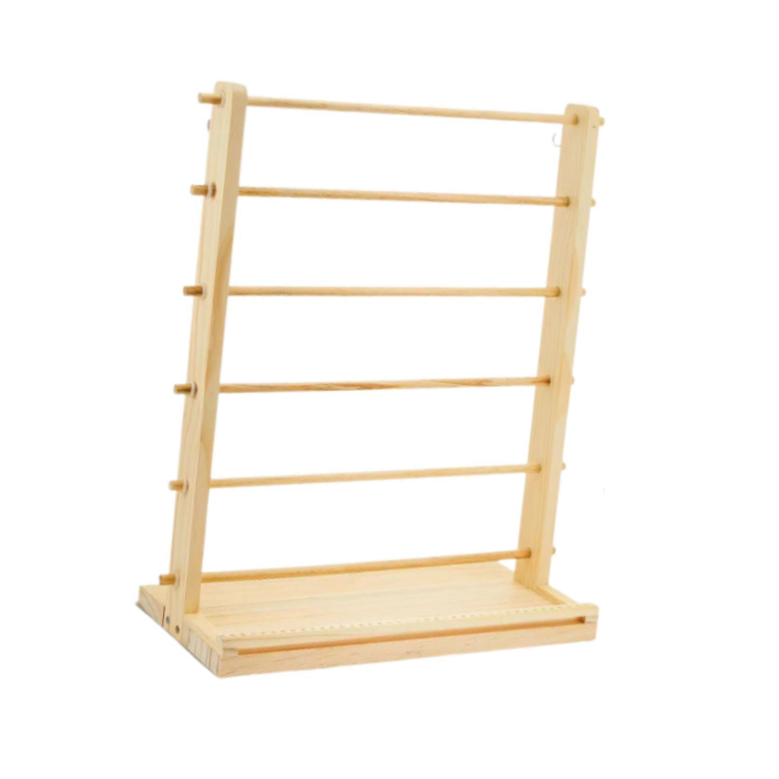 GUOOL Wood Ribbon Organizer Craft Ribbon Storage Portable Yarn Storage Shelf Tabletop 6 Tier Ribbon Rack for Craft Room Retail Shop