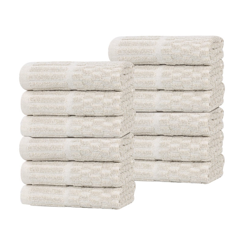 Superior Juno Viscose Cotton Blend Medium Weight Face Towels Washcloths, Set of 12, Beige