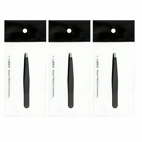 FACEGA 3Pcs Tweezers,Slightly Angled Tip Design Long Tweezers,Stainless Steel Construction Tweezer,Style2