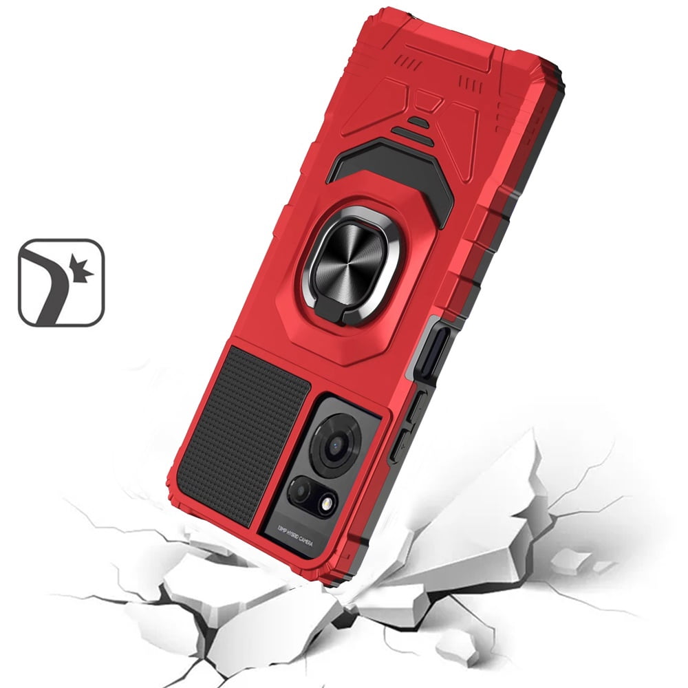 For TCL K24 Hybrid Dual Layer with 360° Rotate Magnetic Ring Stand Holder Kickstand TPU Rugged PC Shockproof Cover ,Xpm Phone Case [ Red ]